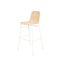 taburete alto de rattan natural y patas metalicas blanco