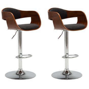 2 Uds Taburetes De Cocina Madera Curvada Y Tela Gris