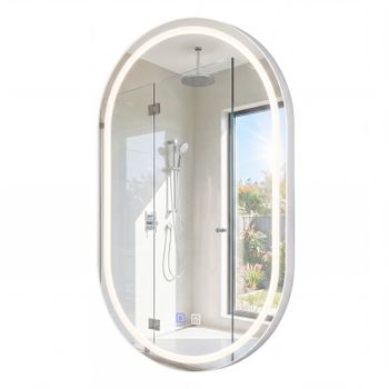 Costway Espejo Alargado de Baño con Luz Interior Led Control Táctil Memoria Iluminación Tres Tonos Ajustables IP44 50 x 80 x 4 cm Plata