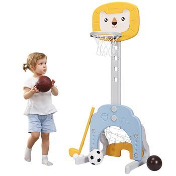Juego De Aro De Baloncesto 3 En 1, Aro De Baloncesto Con Altura Ajustable, Juego De Baloncesto Ligero Y Estable, Amarillo + Azul