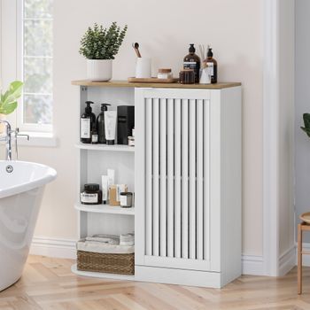 Armario De Esquina - Mueble De Almacenamiento Para Baño - Mdf - Blanco Y Roble (68x25x76cm)