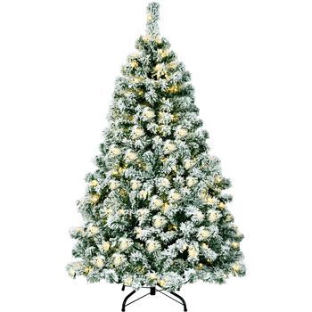Árbol De Navidad Nevado Con Luces 135cm, Costway Arbol De Navidad Con Luces Incorporadas 200 Luces Led