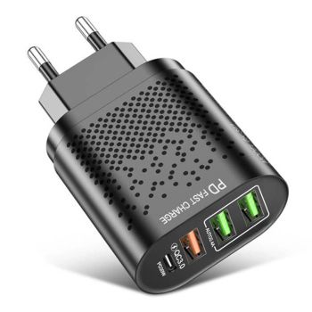 USLION 375-PD PD20W Cargador USB PD de 4 puertos 3USB-A+USB-C PD QC3.0 Soporte AFC FCP Cargador rápido Adaptador de pare