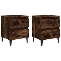 pack 2 uds mesita de noche  mesa auxiliar  mesilla patas de metal roble ahumado 40x35x50 cm