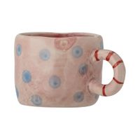 taza de gres rosa con lunares azules h6