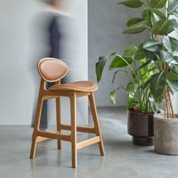 silla de bar de roble macizo y cuero