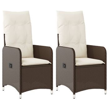 Pack 2 Uds Sillones Reclinables Jardín | Silla De Jardín Con Cojines Marrones Ratán Pe