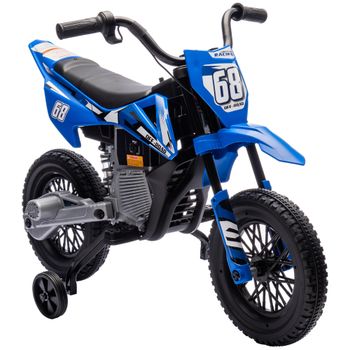 AIYAPLAY Moto Eléctrica para Niños 12V con 2 Motores Suspensión Trasera Ruedas de Apoyo Desmontables Música Niños 3-6 Años Azul