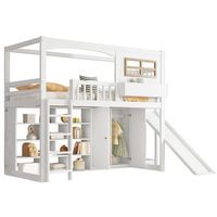 litera infantil con tobogan y armario litera de madera blanca 90x200 anticaidas