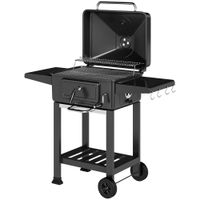 outsunny barbacoa de carbon con bandeja y ventilacion ajustable estantes laterales ruedas termometro tapa chimenea y puerta