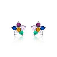 pendientes flor de plata 925 con circonita multicolor