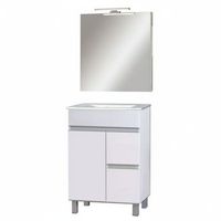 kibath mueble de bano con lavabo espejo y aplique led urban 60x45 cm acabado blanco brillo 2 cajones y puerta