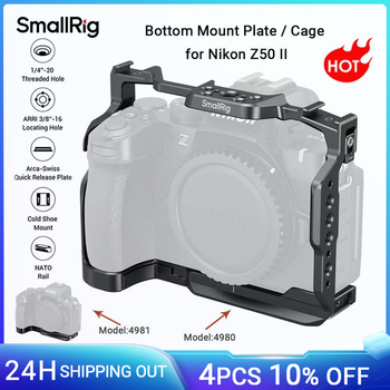 Placa base/jaula de cámara SmallRig Z50 II para Nikon Z50 II con protector de vidrio templado con placa de liberación rápida Arca-Swiss para DJI