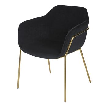 Silla de terciopelo negro con patas de metal dorado