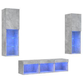 Muebles Tv | Mueble De Salón | Gabinete De Tv Pared Con Led 5 Pzas Madera Ingeniería Gris Hormigón