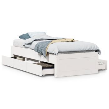 Cama Individual | Cama De Adulto | Cama Sin Colchón Con Cajones Madera De Pino Blanco 75x190 Cm