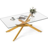 mesa de centro costway rectangular 46 x 120 x 60 cm - cristal templado - oro