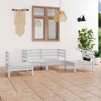 Conjunto De Muebles De Jardín 4 Uds | Mesa Y Sillas Madera Maciza Pino Blanco Cfw624002