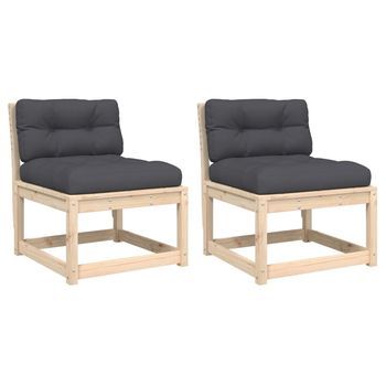 2 Uds Sofás De Jardín | Sofá De Exterior Con Cojines Madera Maciza De Pino