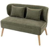 homcom sofa 2 plazas 117 cm sofa de salon en chenilla con 2 cojines asiento amplio y patas de madera de hevea verde oscuro
