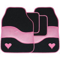 4 pce carpet mats velour pink with heart motif