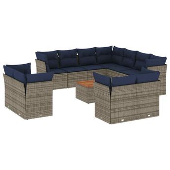 Set Sofás De Jardín Con Cojines 12 Piezas Ratán Sintético Gris Vidaxl