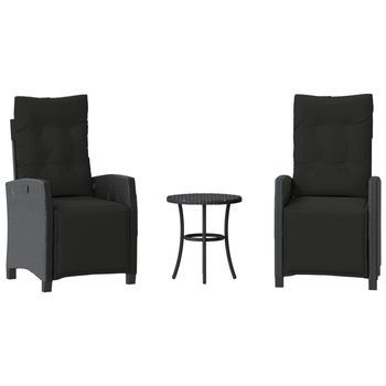 Mesita Y Sillas Con Cojines 3 Piezas | Mueble De Jardín Ratán Sintético Negro