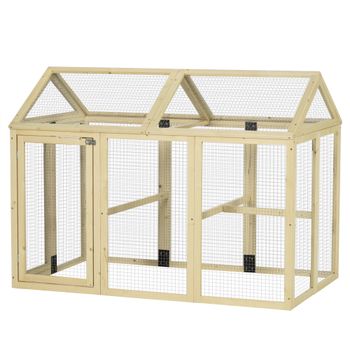 PawHut Gallinero para Exterior 140x88,5x106 cm con 3 Perchas Marco de Madera y 2 Puertas con Cierre Madera Natural