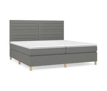 Cama box spring con colchón tela gris oscuro 200x200 cm rayas horizontales