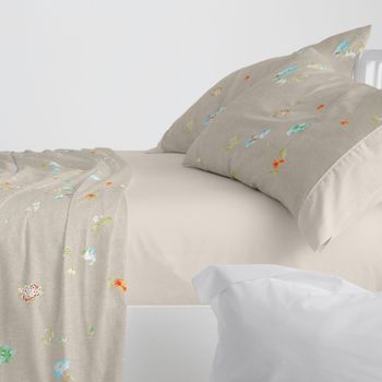 Juego De Sábanas 100% Algodón Floral Cama De 105 Cm Color Gris Burrito Blanco