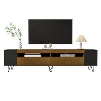 mueble de tv moderno de 180 cm negro y efecto madera con dos puertas