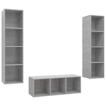 Set De Muebles De Salón 3 Pzas Madera Ingeniería Gris Hormigón