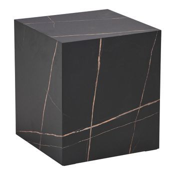 Mesa Auxiliar Ellelu Forma De Cubo 45x40x40cm Efecto Mármol Negro [en.casa]