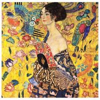 legendarte - cuadro lienzo impresion digital - dama con abanico - gustav klimt - decoracion pared cm 90x90