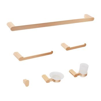 Conjunto De 6 Accesorios De Baño Minimalista De Aluminio Brillante Vaso Y Jabonera De Vidrio Incluidos Dorado Paracas