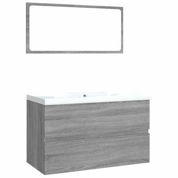 Set De Muebles De Baño | Armario De Baño Madera Contrachapada Gris Sonoma