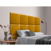 dhome cabecero tapizado para camas de 180cm compuesto de paneles autoadhesivos intercambiables de terciopelo premium cama lujo dormitorio acolchado mostaza 180cm