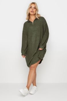 Yours Vestido De Punto Verde Oliva Con Cuello Alzado, Mujer Curvy Y Tallas Grandes, Yours