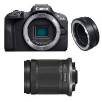camara mirrorless canon eos r100 241 mp sensor cmos aps-c wifi rf-s 18-150mm is stm  adaptador