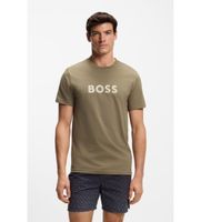 boss para hombre 50491706 camiseta de punto de algodon con logo estampado marron verdoso s casual manga corta