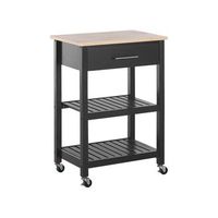carrito de cocina de mdf madera de caucho negro 58 x 40 x 85 cm ruedas 2 baldas 1 cajon botellero hiuma
