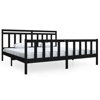 Cama Matrimonial | Cama Para Adultos | Estructura De Cama De Madera Maciza Negra 200x200 Cm