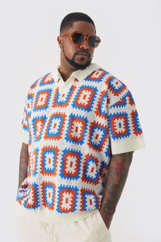 Polo Plus Oversize De Croché Con Solapas, Naranja