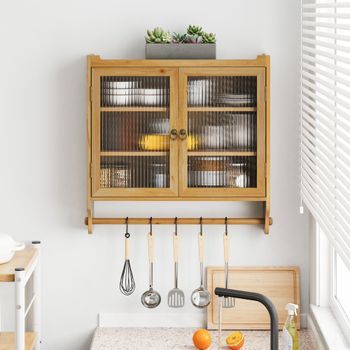 Armario De Pared - Mueble Para Baño Y Cocina - Madera Y Vidrio - Natural (63x18x60cm)