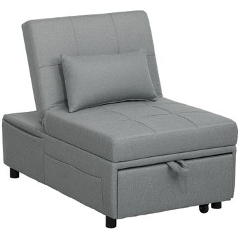 HOMCOM Sillón Plegable 3 en 1 con Bolsillo Lateral Cama de Invitados con Cojín y Respaldo Regulable Gris Claro   Aosom España