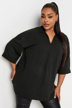 Yours Blusa Negra De Pico Con Cuello, Mujer Curvy Y Tallas Grandes, Yours