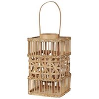 linterna de madera de bambu natural 35 cm portavelas de vidrio boho lumbis