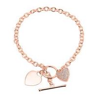 pulsera de plata 925 con circonita rosa grabable en forma de corazon