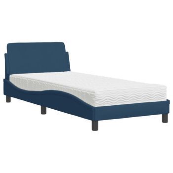Cama Individual | Cama Para Adultos | Cama Con Colchón Tela Azul 90x200 Cm