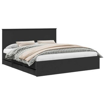 Cama Matrimonial | Cama Para Adulto | Estructura De Cama Negro 180 X 200 Cm Madera Ingenieril